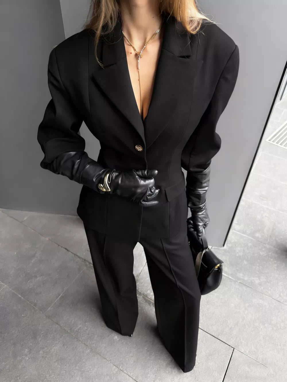 Single-breasted Blazer And Wide-leg Pants Set in Black, view 14