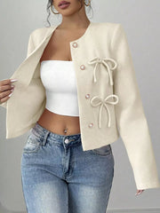 Chic Bow-embellished Cropped Jacket