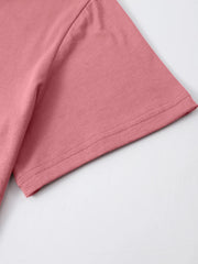 Pink short sleeve t-shirt with double-stitched hem detail.