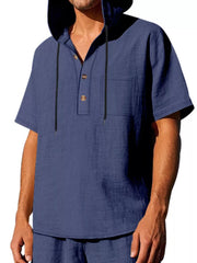 Casual Hooded Shirt With Button Placket