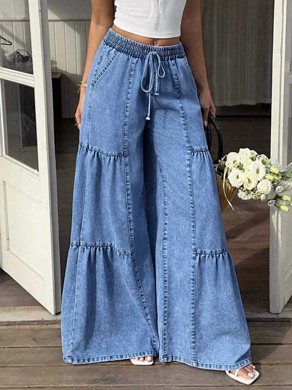 Wide Leg Tiered Jeans, back view