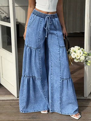 Wide Leg Tiered Jeans, back view