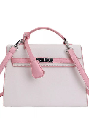 Contrast Trimmed Top-handle Crossbody Bag in Pink, model styling view