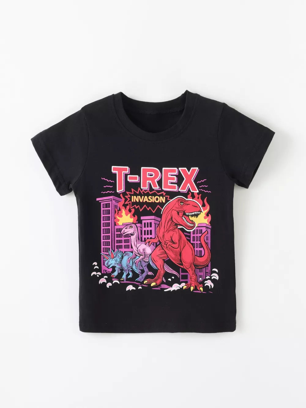 Children's T-rex Invasion Graphic T-shirt, side view