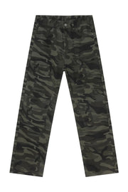 Utility camo carpenter jeans in black with multiple cargo pockets.