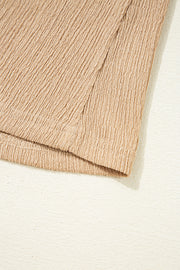 Tan textured blouse with square neck and ruffled sleeves detail
