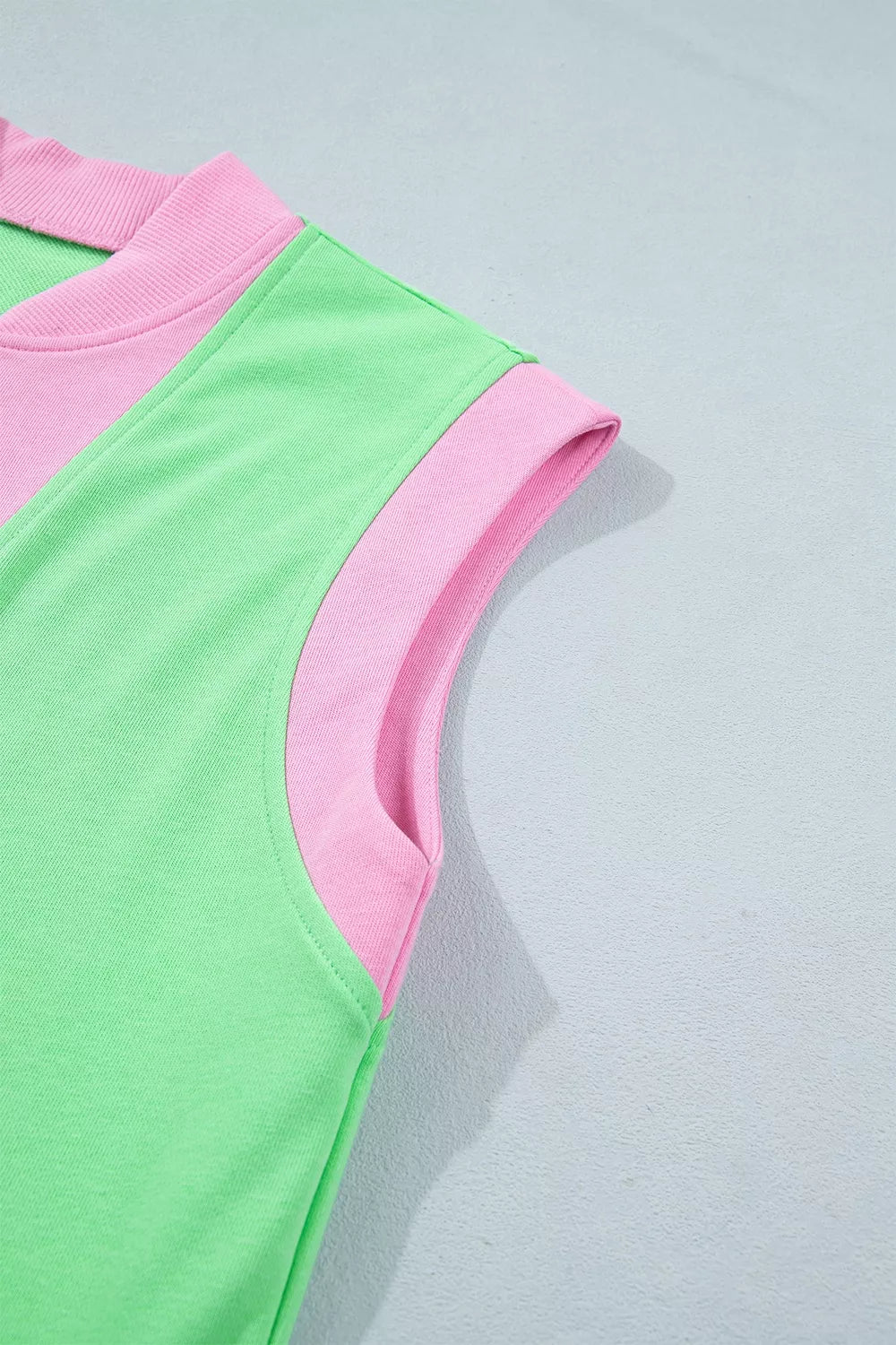 Color Block Half Zip Top & Shorts Set in Neon Green, fabric detail
