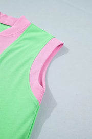 Color Block Half Zip Top & Shorts Set in Neon Green, fabric detail
