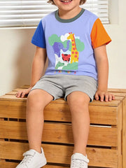 Toddler cotton t-shirt with whimsical alligator animal print, basic casual style.
