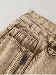 Men's Distressed Wide-leg Jeans Plus Size in Khaki, close-up detail