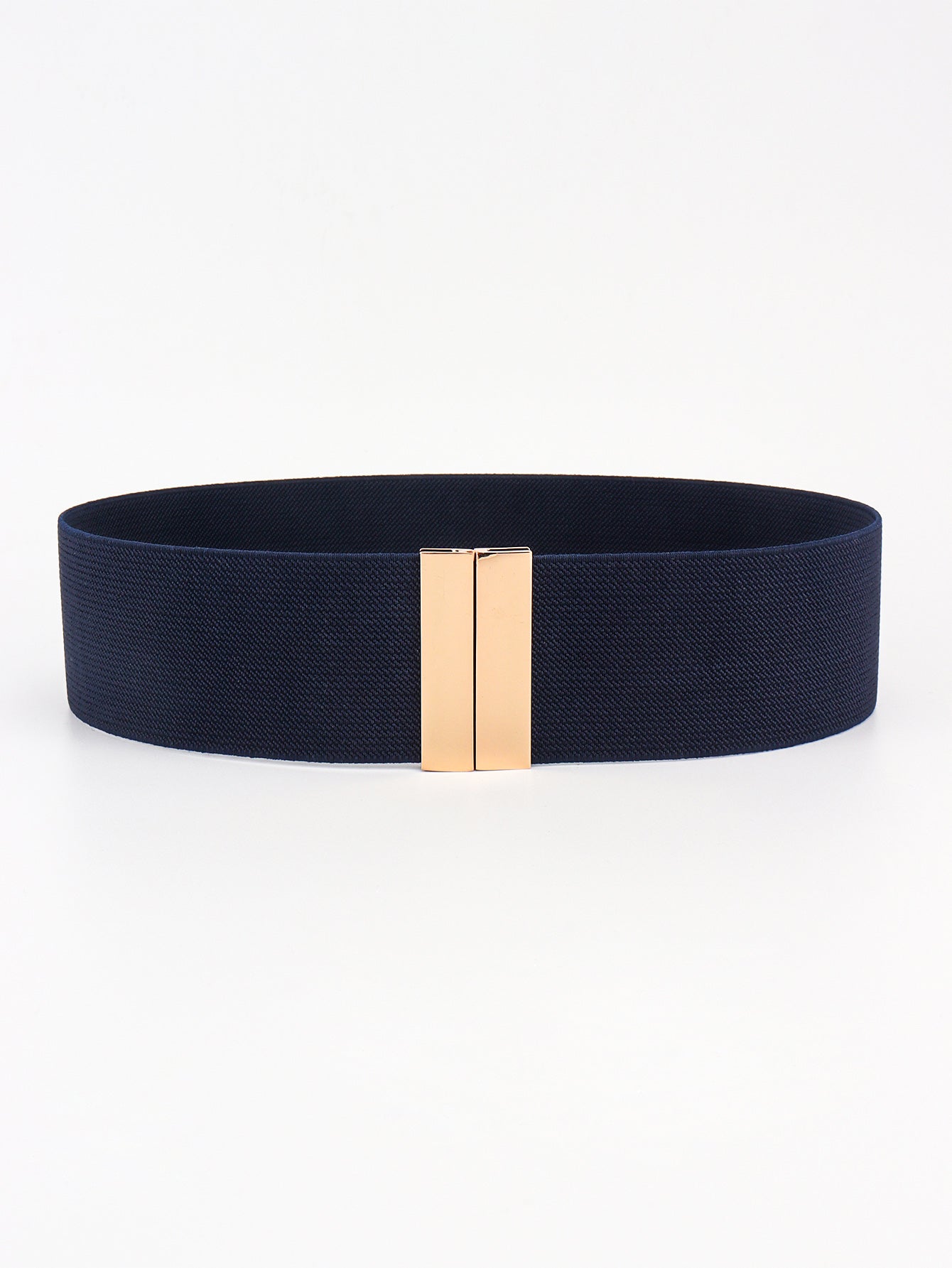 Dark Navy wide elastic belt with a gold rectangular clasp.