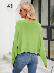 Lime cropped V-neck knit cardigan with button front detail