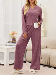 minimalist pajama set in Khaki with henley
