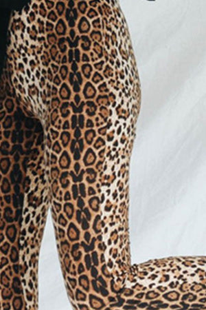 Leopard print bell bottom trousers with a flared leg.