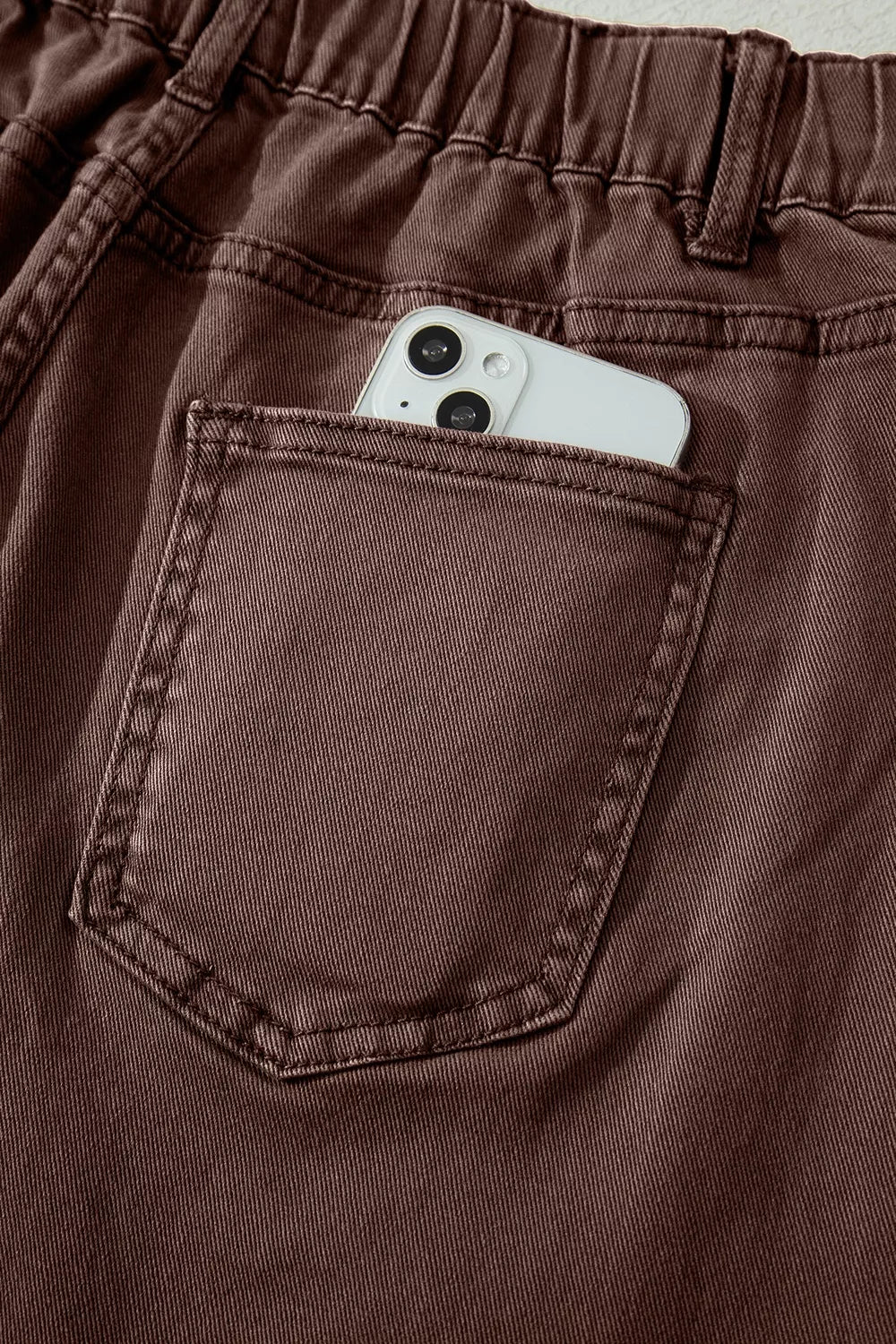 Solid Color Square Patch Pocket Barrel Jeans, back view