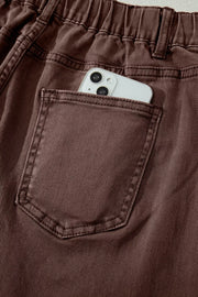 Solid Color Square Patch Pocket Barrel Jeans, back view