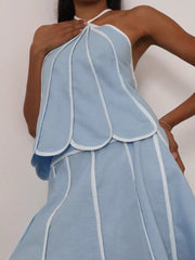 Charming Ruffled Halter Neck Two-piece Set