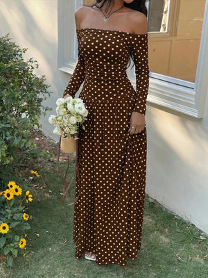 Off-the-shoulder Maxi Dress in Brown, view 20