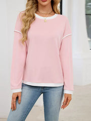 Contrast Trim Long Sleeve Sweatshirt in Black, view 18