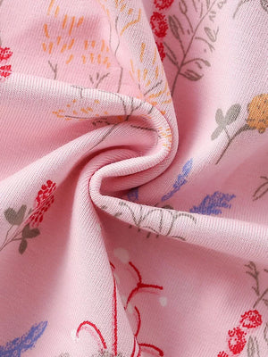 Children's pink floral print A-line dress fabric detail