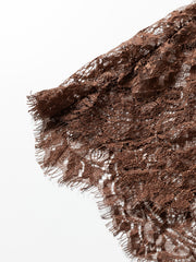 Dark brown floral lace maxi dress fabric detail with frayed hem