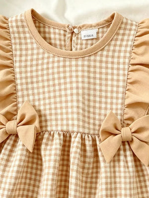 Children's Ruffled Plaid Top And Pants Set in Light Yellow, product detail