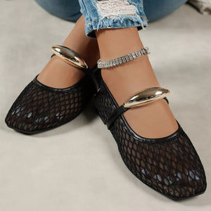 Square Toe Mesh Slip-on Flats, side view
