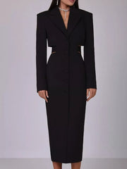 Button-down Blazer Dress With Cut-out Waist in White, model styling view