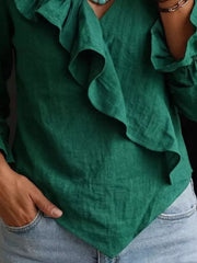 Full Size Ruffled Long Sleeve Blouse, fit detail