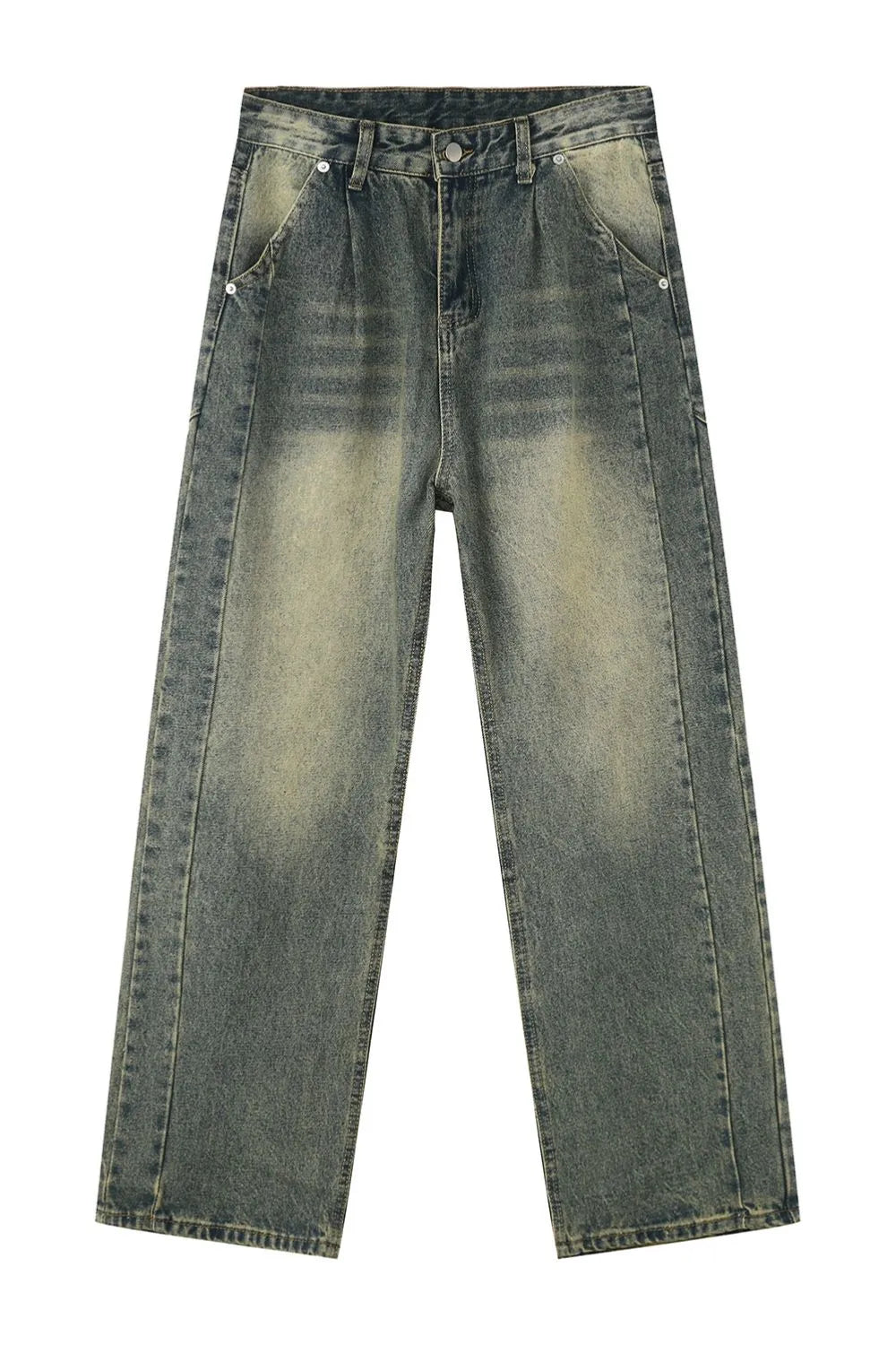 Vintage wash wide-leg jeans in Air Force Blue with subtle pleating and a relaxed fit.