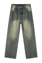 Vintage wash wide-leg jeans in Air Force Blue with subtle pleating and a relaxed fit.