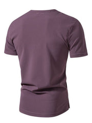 Men's mauve cotton short sleeve t-shirt with textured fabric and crew neck