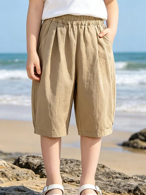 Children's Casual Elastic Waist Capris, front view