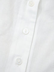 White cotton eyelet embroidered sheer button-down shirt with pearl buttons