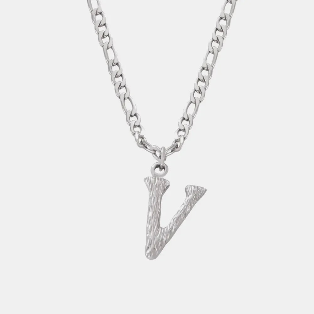 Textured initial pendant necklace with a figaro chain, Style V