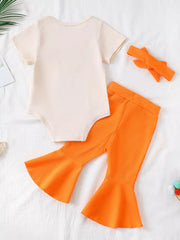 Baby bodysuit and orange flare pants set with headband