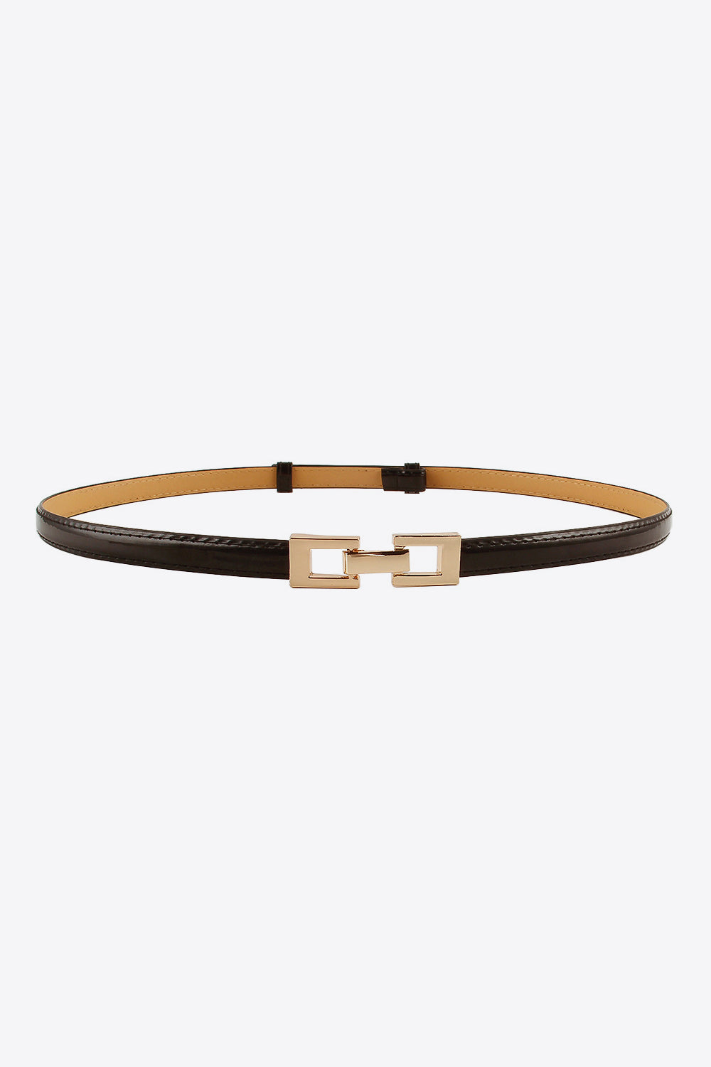 Black leather belt with gold geometric buckle