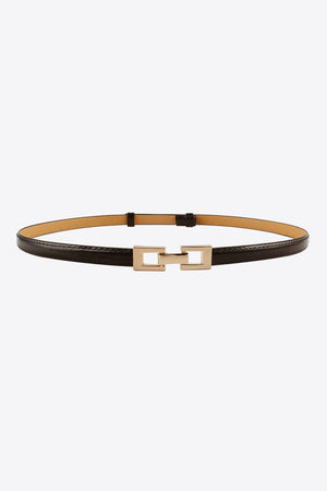 Black leather belt with gold geometric buckle
