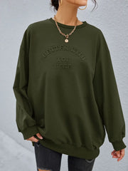Embossed sentiment oversized sweatshirt in Black Forest, crewneck, long sleeve, casual fit