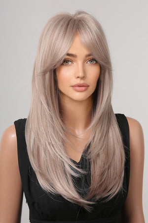 Layered blonde/light brown synthetic wig with bangs and face-framing layers