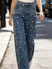 Rhinestone-embellished Wide-leg Jeans