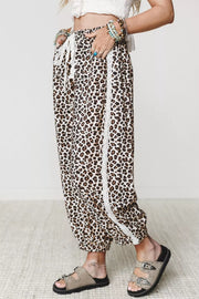 Leopard Print Ankle-length Elastic Waist Pants in Black, side view