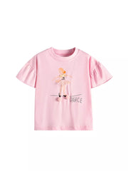 Pink cotton crew neck t-shirt with a 3D ballet dancer graphic and "DANCE" text.