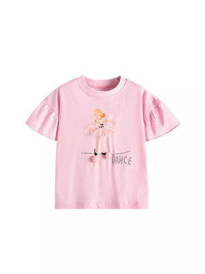 Pink cotton crew neck t-shirt with a 3D ballet dancer graphic and "DANCE" text.