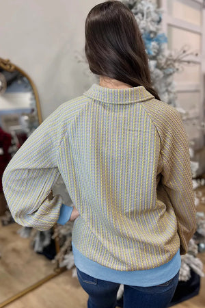 Button Front Jacquard Henley Sweatshirt in Beige, side view