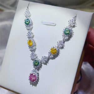 Chromatic Cluster Pendant Necklace with multicolor gemstones and diamond accents.