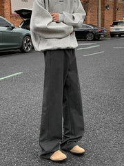 Men's dark gray wide-leg casual jeans with a relaxed fit and clean stitching.