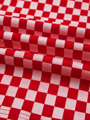 Red and white checkered print shirt with ruffle sleeves detail