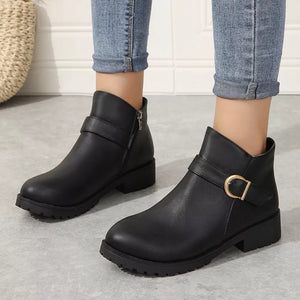 Black ankle boots with buckle detail and block heel
