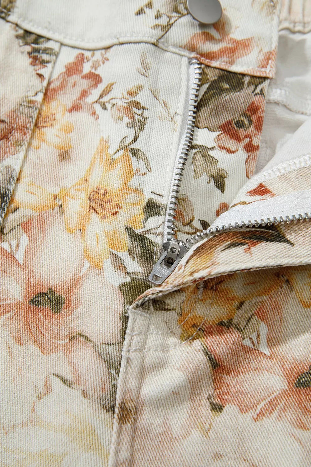 Vintage Floral Print High Waist Wide Leg Jeans, fabric detail